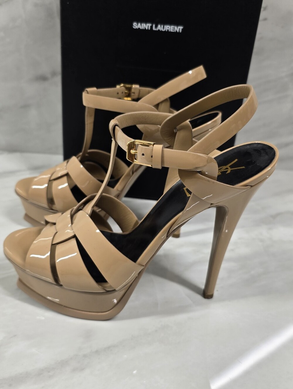 Yves Saint Laurent Nude Patent Leather Platform Sandals - Picture 5 of 15
